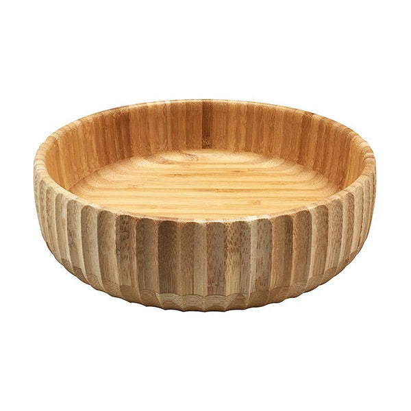 Tigela De Bambu Canelado Grande Redondo 22cm Servir Petiscos Porções