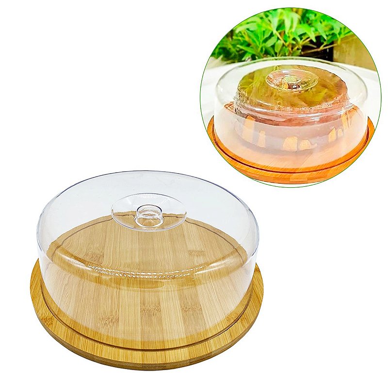 Boleira de Bambu com Tampa de Acrílico Transparente Minimalista Sustentável