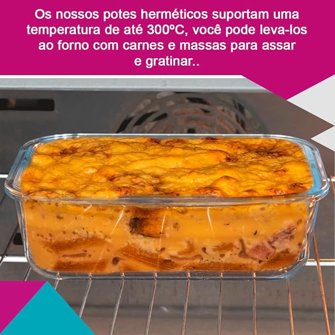 Kit 10 Potes Herméticos de Vidro para Marmitas, Fornos, Micro-ondas ou Congelador 370ML + Brinde Grátis
