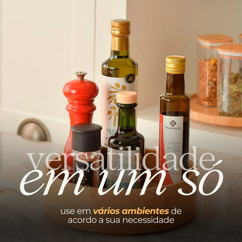 Organizador Giratório Alto de Bambu para Cozinha Banheiro e Quarto