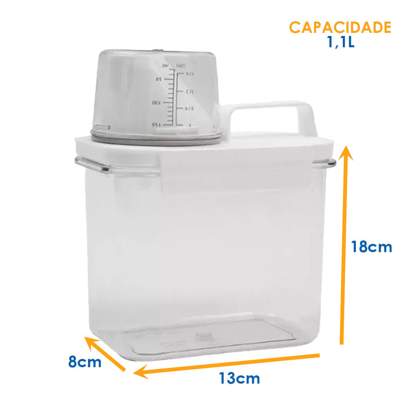 Pote Hermético com Copo Medidor e Trava Branco - Dispensador para Cozinha Lavandeira e Banheiros