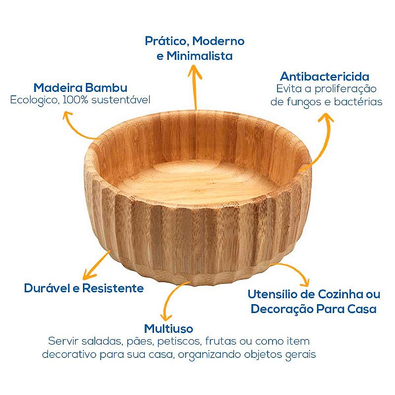 Tigela De Bambu Canelado Redondo 15cm Servir Petiscos Porções Decoração Cozinha